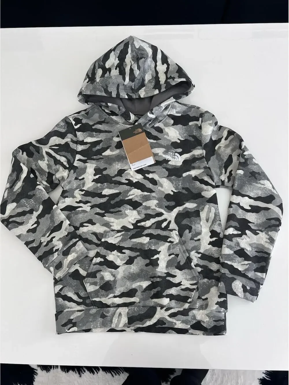 The North Face Youth Large Evolution Pullover Hoodie - Smoked Pearl/TNF Camo
